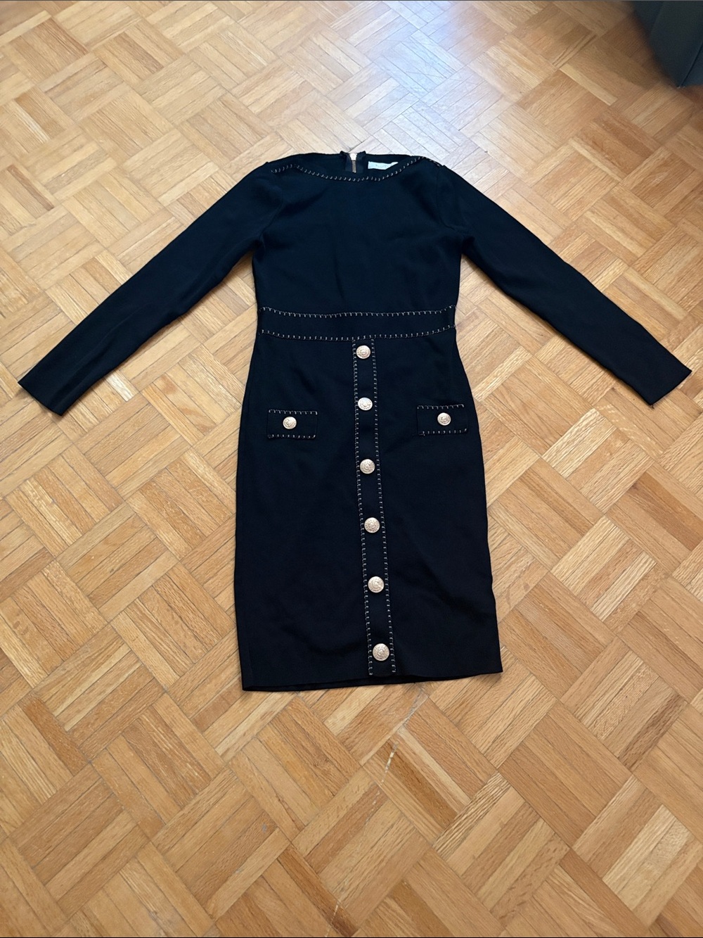Allyson Classic Black Long-Sleeve Button-Front Dress NWOT